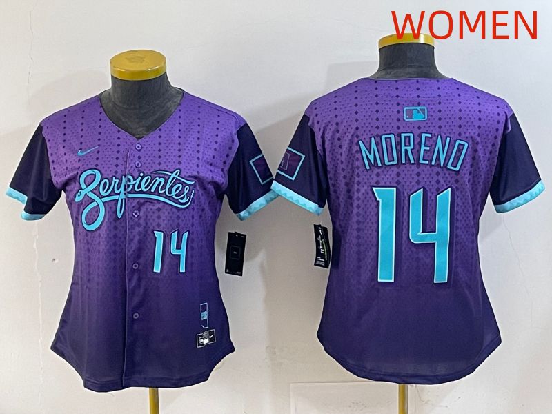 Women 2025 Arizona Diamondback 14 Moreno Purple Joint Name Nike MLB Jersey style 6